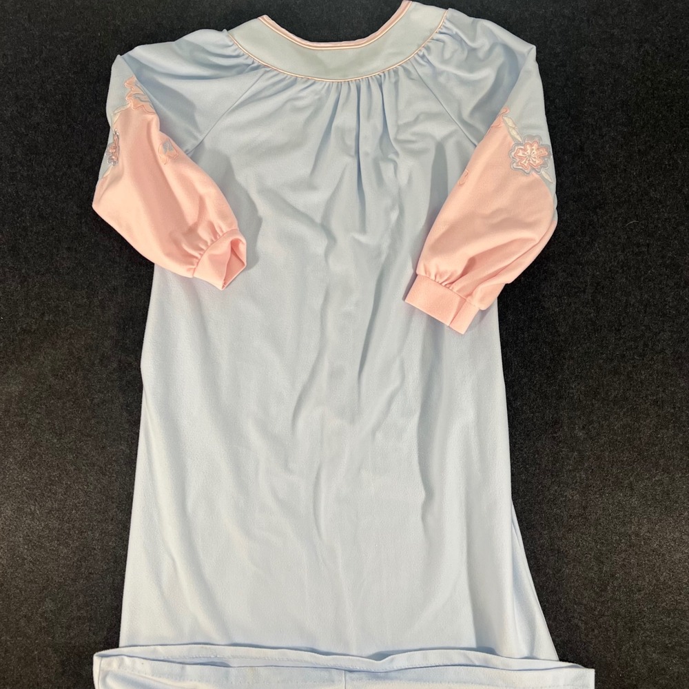 Appel Robe Nightgown Womens Large Blue Pink Vintage Floral Embroidered Nightgown - Picture 3 of 6